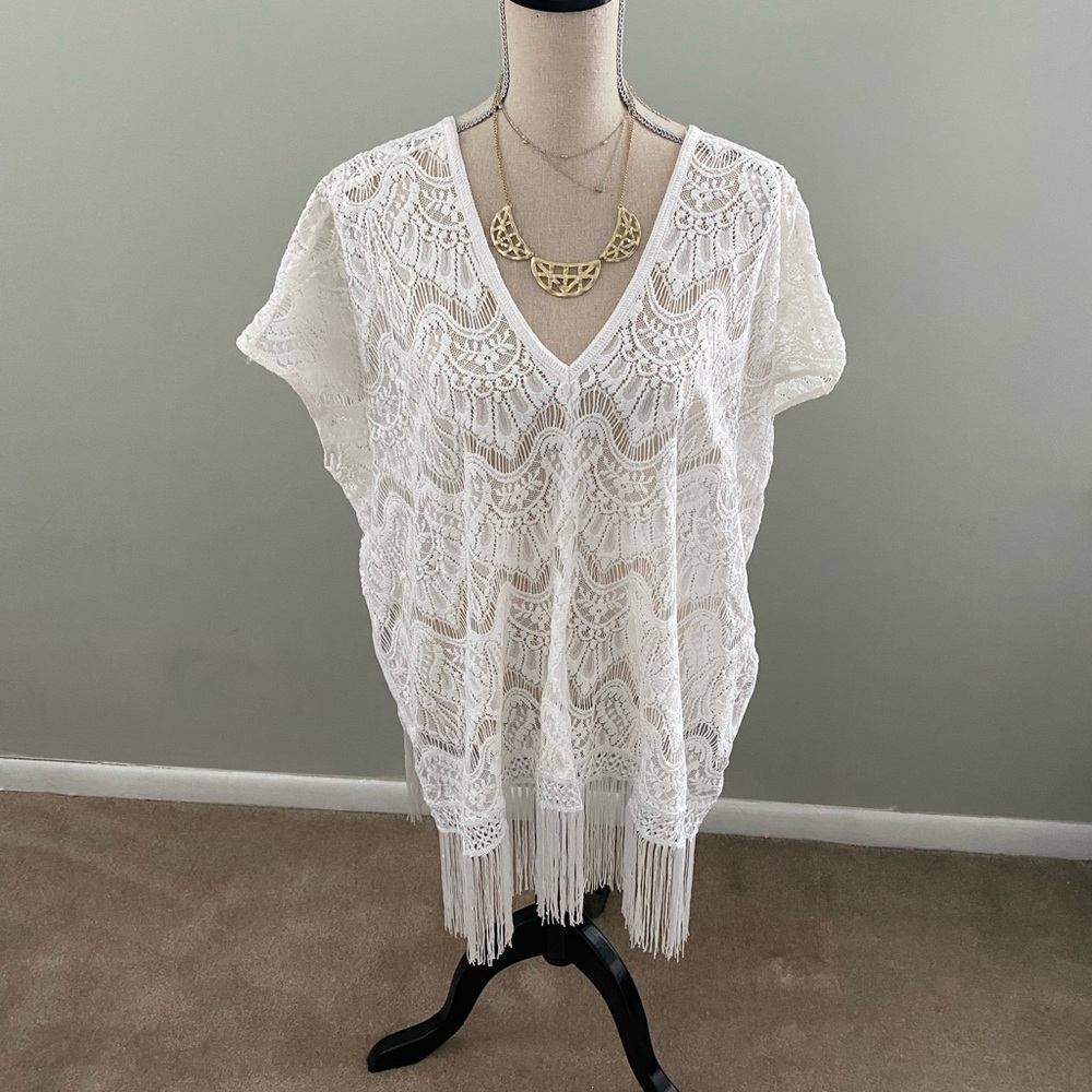 Victoria Secret White Lace Fringe Bathing Suit cover Up